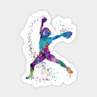 Girl Baseball Pitcher Colorful Watercolor Sticker